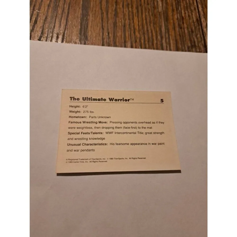 Vintage 1989 WWF Ultimate Warrior Trading Card 5 Titan Sport Game Time Wrestling